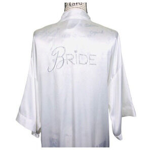 Victoria's Secret Wedding Kimono Sleeves Robe OS White Rhinestone I DO BRIDE